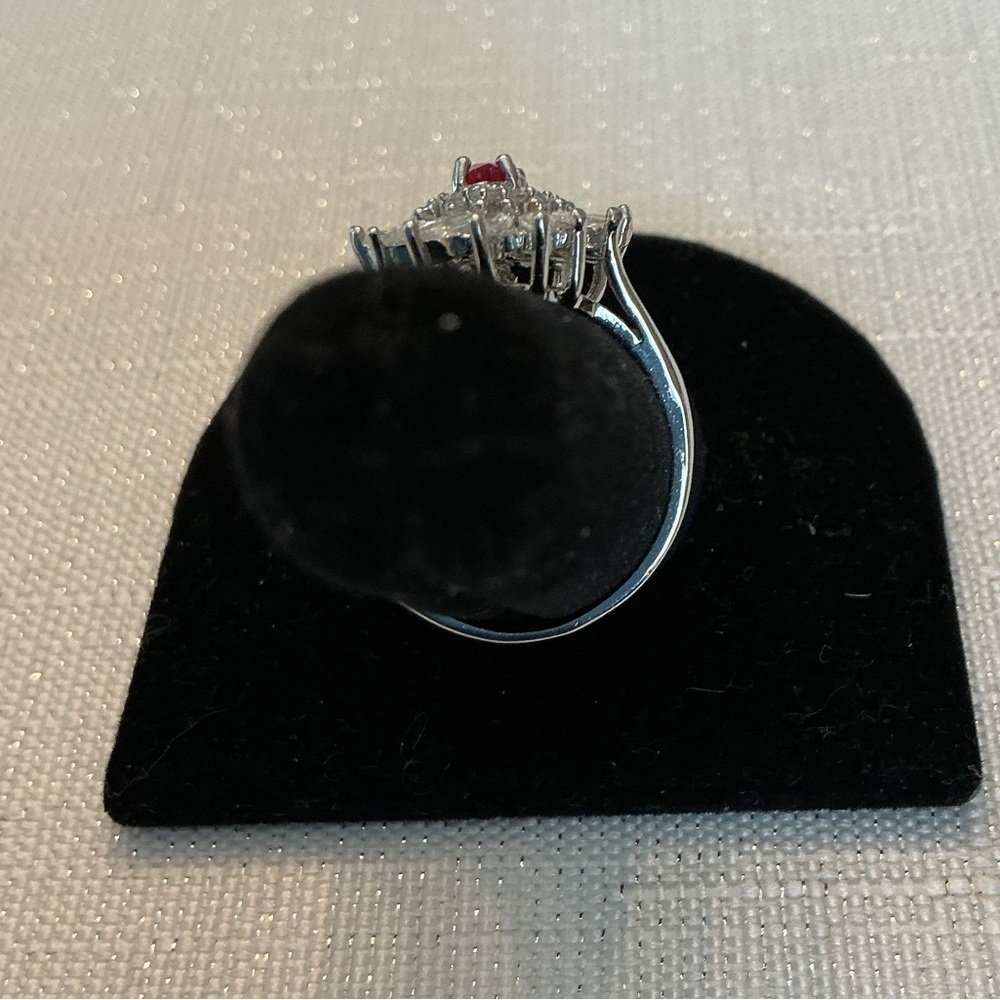 Sterling Silver Ring with Marquise Ruby-Center and Clear Crystal Halo - Picture 3 of 4